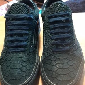 Teal green suede animal skin print low top Vans